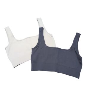 Pair Of QQQ Ribbed Crop Tops Bra Tops Gray Off White Size Medium